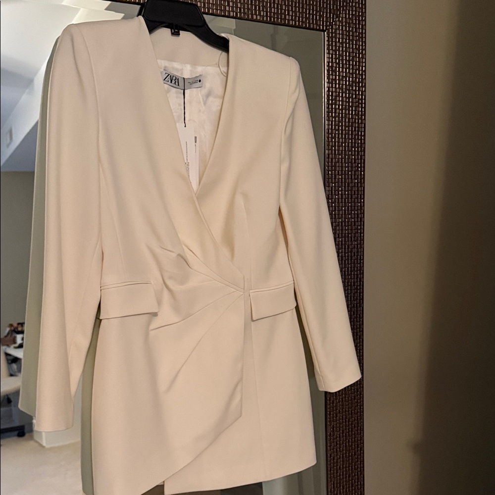 Zara Elegant Cream Blazer Dress for Women